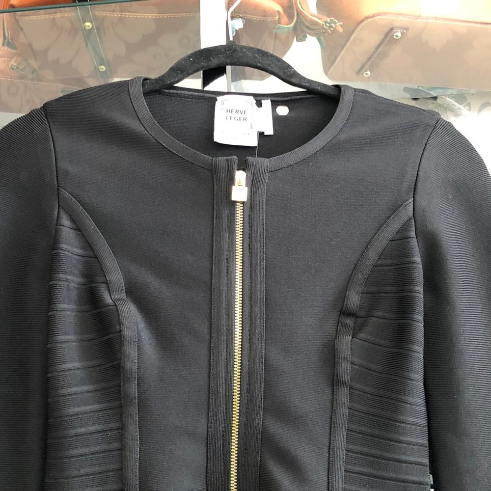 HERVE LEGER Blk Zip Front "Jaelynn" Blazer/Jacket - Picture 2 of 7